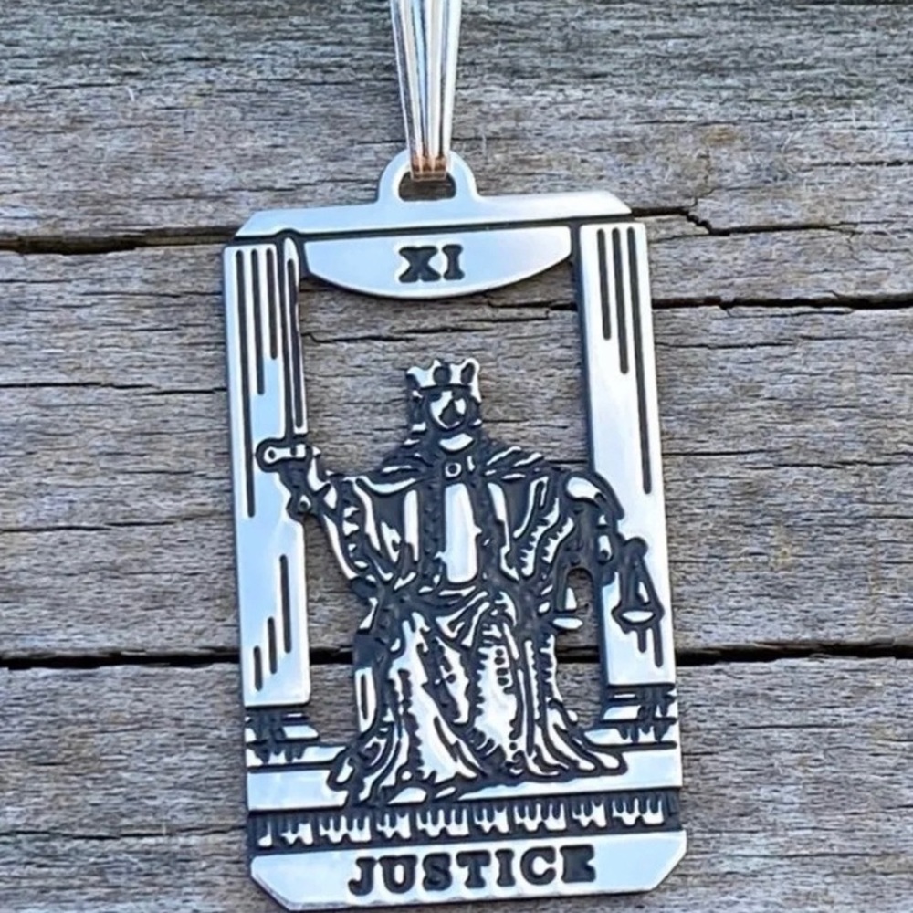 Justice Tarot Card Pendant solid .925 Sterling Silver Made in USA